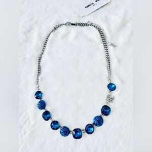 Karl Lagerfeld Blue Crystal Silver Chain Necklace - NWT